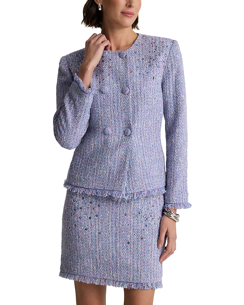 St John Textured Tweed Jacket In Blue