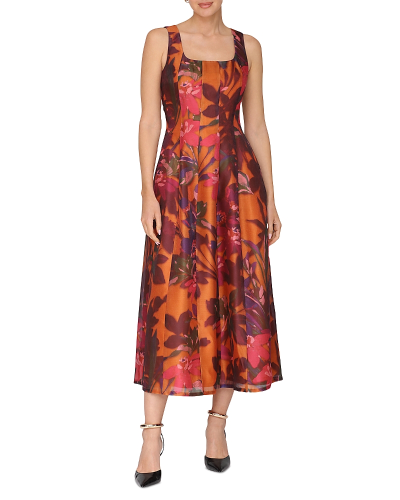 Avec Les Filles Print Sleeveless Lantern Midi Dress In Multi