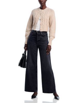 Rita Wool Blend Crewneck Cable Knit Cardigan Sweater