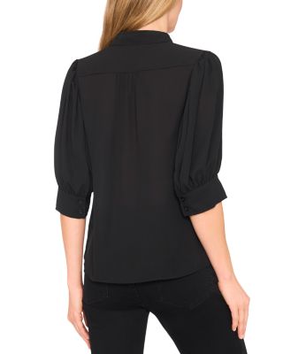 Puff Sleeve Bow Placket Blouse