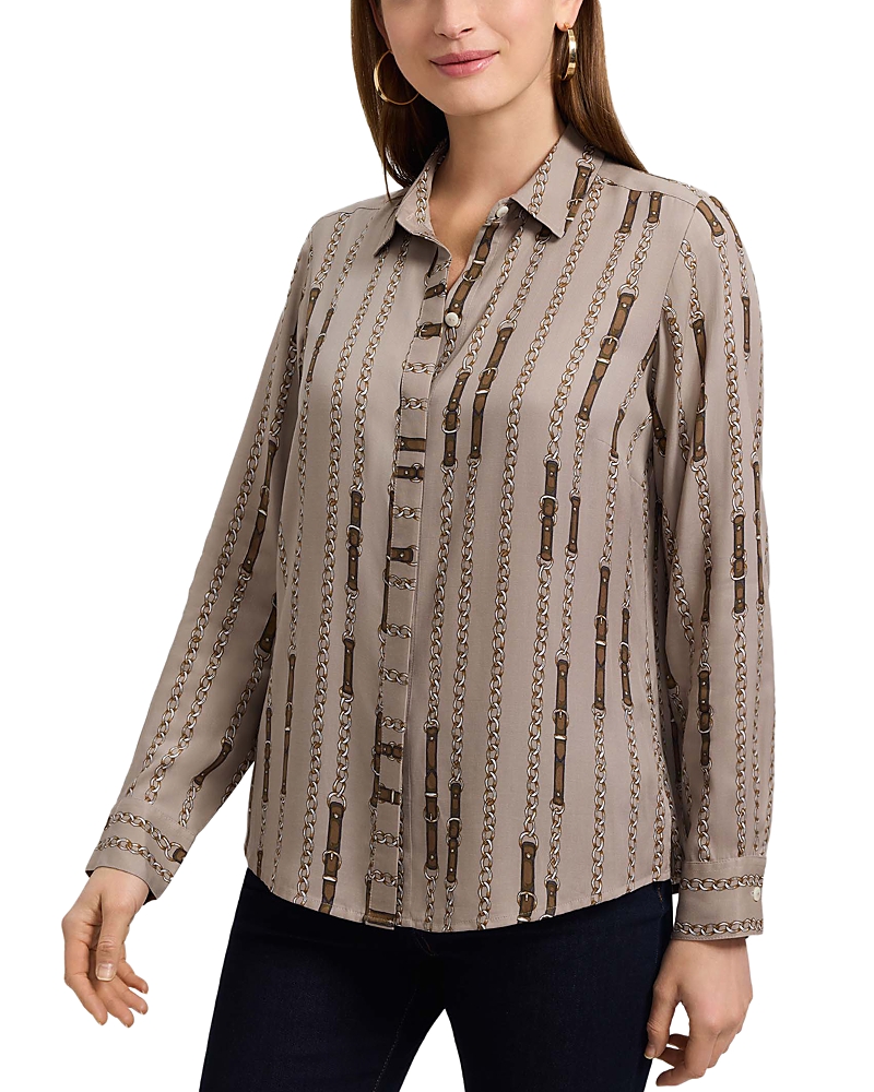 Foxcroft Luna Chain Stripe Button-up Shirt In Brown