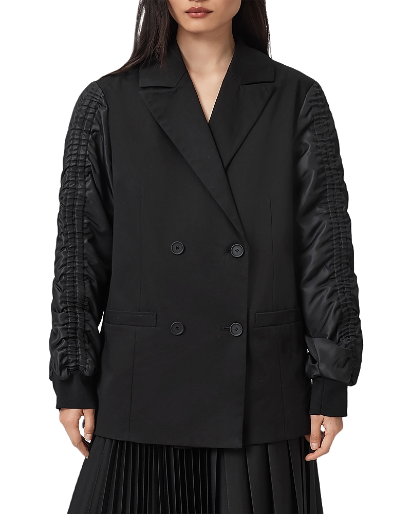 Allsaints Womens Black Lorna Cotton And Shell Blazer Jacket In Black
