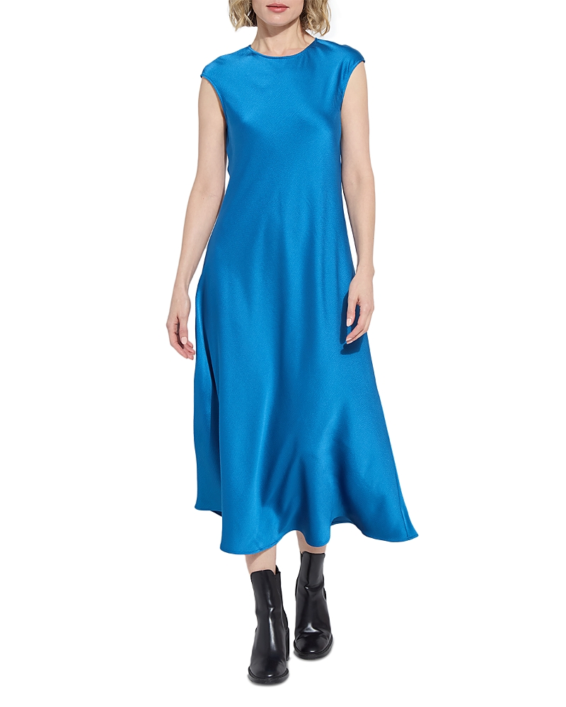 Lyssé Silvana Bias Cut Stretch Satin Midi Dress In Blue