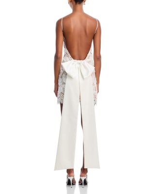 White Lace Satin Bow Mini Dress