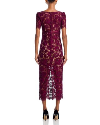 Burgundy Floral Lace Midi Dress