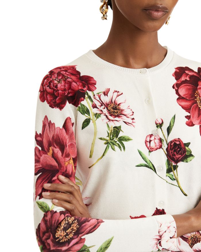 Long Sleeve Peony Print Cardigan Sweater