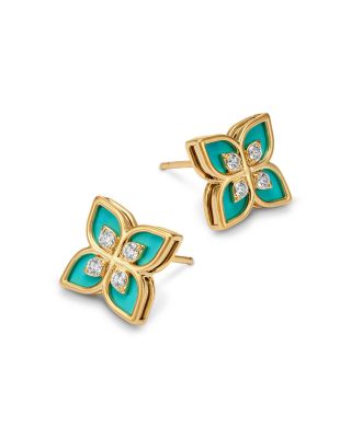 18K Yellow Gold Diamond Ceramic Venetian Princess Stud Earrings