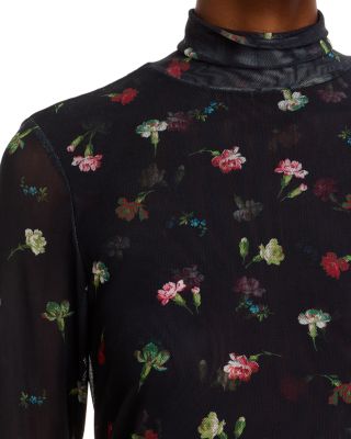 Tumbling Carnations Shirred Mesh Turtleneck