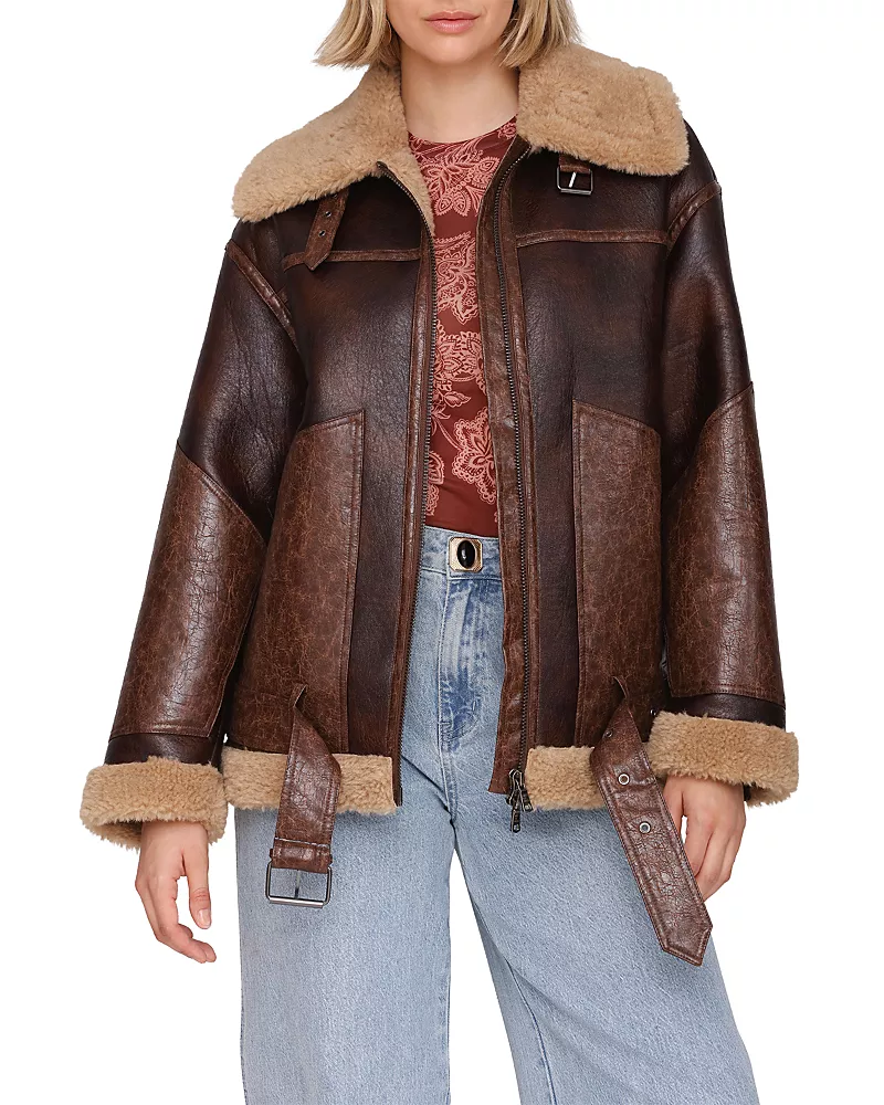 Avec Les Filles Faux Fur Trim Moto Jacket