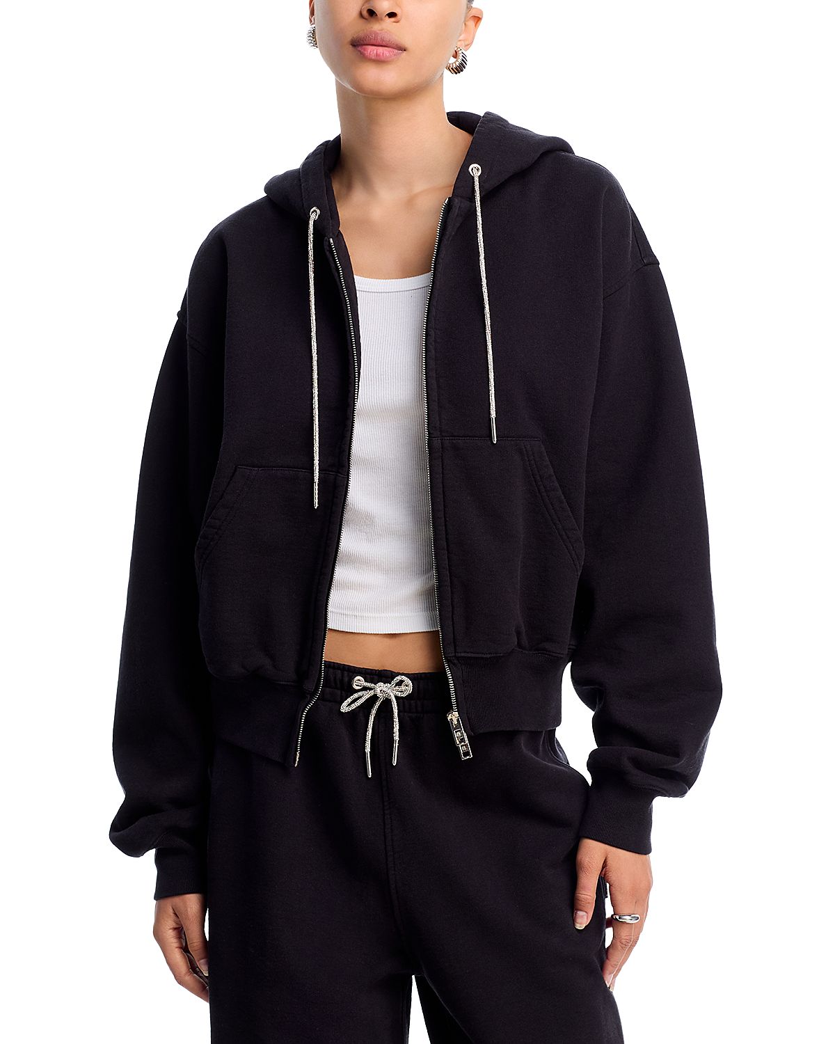 alexanderwang. t Rhinestone Drawstring Zip Up Hoodie