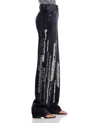 EZ Vertical Screen Print High Rise Straight Wide Leg Jeans in Aged Grey