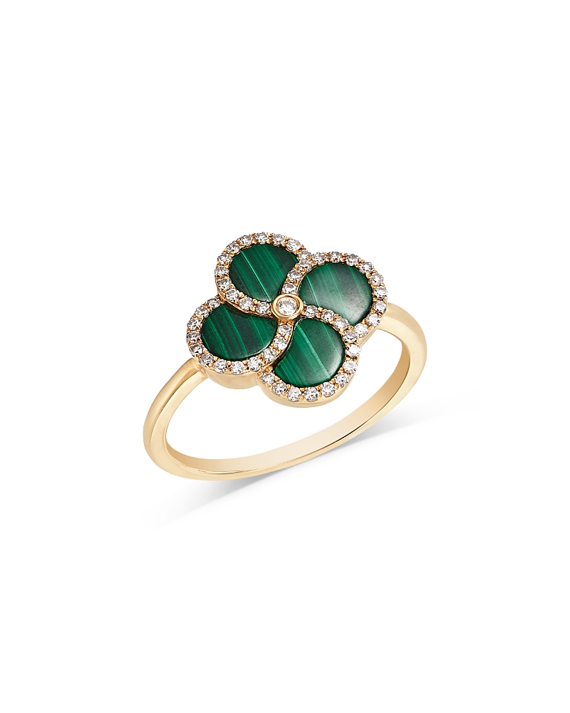 Bloomingdale's Fine Collection Malachite & Diamond Clover Ring in 14K Yellow Gold