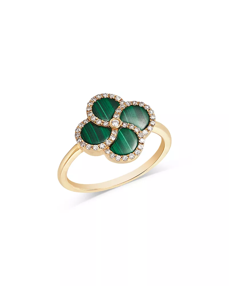 Bloomingdale's Fine Collection Malachite & Diamond Clover Ring in 14K Yellow Gold