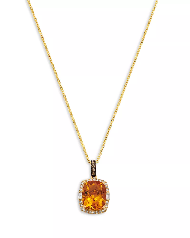 Bloomingdale's Fine Collection Citrine & Diamond Halo Pendant Necklace in 14K Yellow Gold, 16