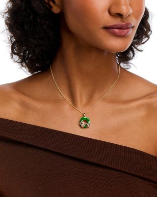 Dyed Jade & Diamond Dragon Circle Pendant Necklace in 14K Yellow Gold, 16-18"