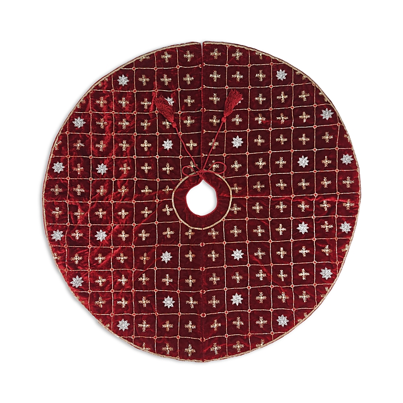 Sudha Pennathur Red Velvet Tree Skirt With Silver & Gold Snowflake, 50 In Red