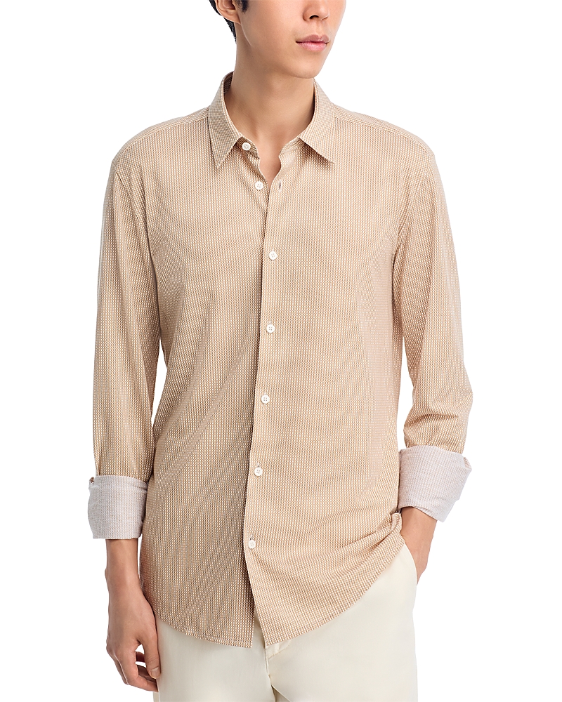 Hugo Boss Roan Slim Fit Stretch Button-front Shirt In Neutral
