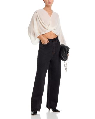 Draped V Neck Long Sleeve Top