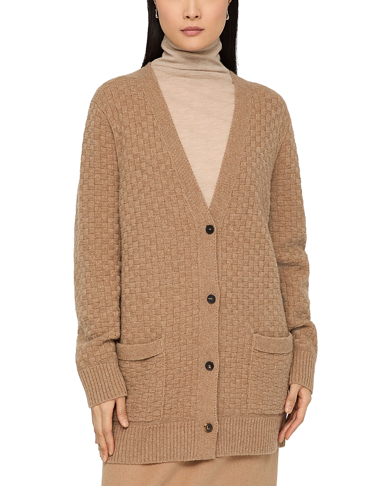 Lafayette 148 Basket Stitch Cashmere V Neck Cardigan Sweater In Brown