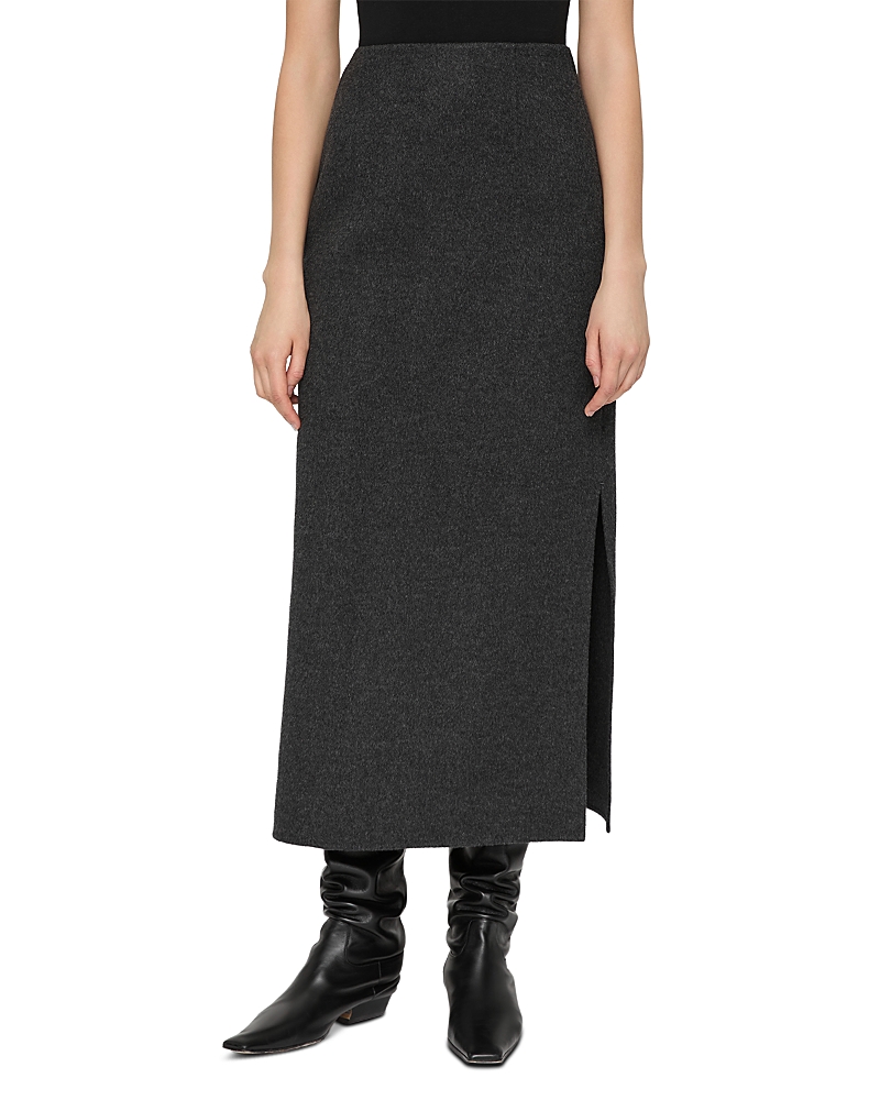 Lafayette 148 High Waisted Wool Blend Midi Skirt In Gray