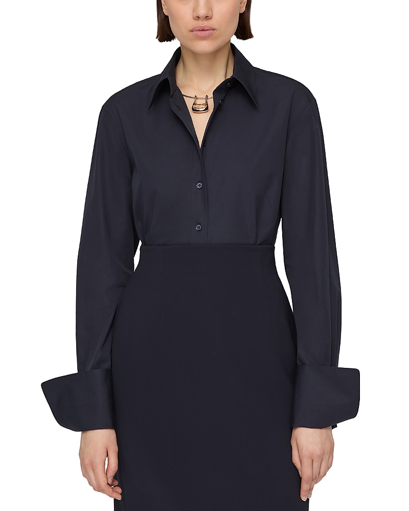 Lafayette 148 Drop Shoulder Fitted Blouse In Blue