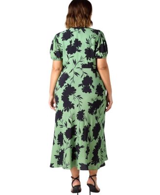 Floral Print Puff Sleeve Midi Dress