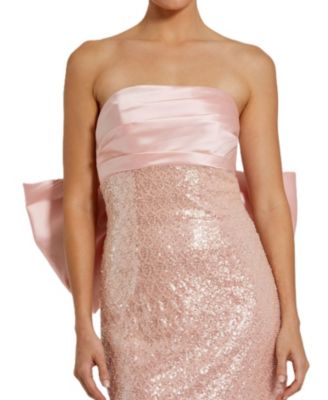 Strapless Embellished Gown with Back Bow Detail