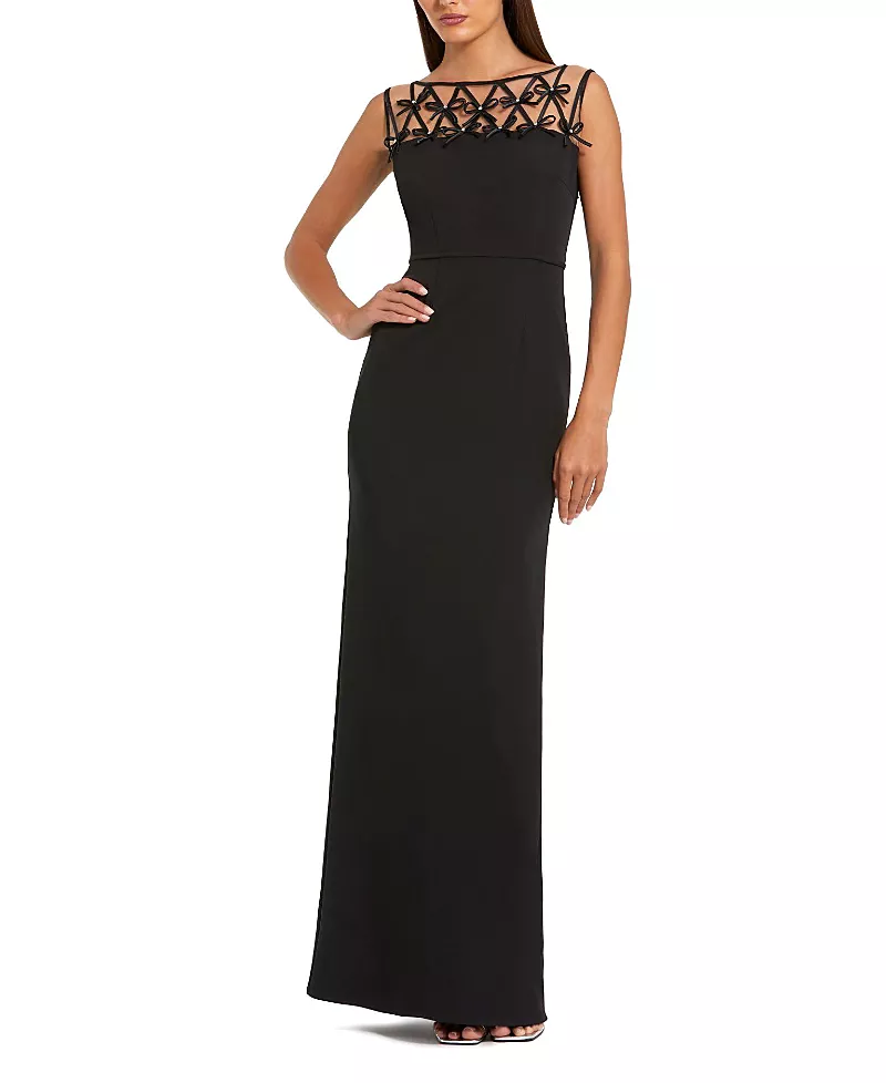 Mac Duggal Sleeveless Crepe Gown with Embellished Bows