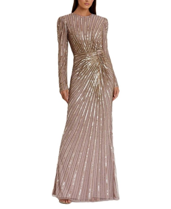 Embellished Puff Sleeve Side Knot Gown