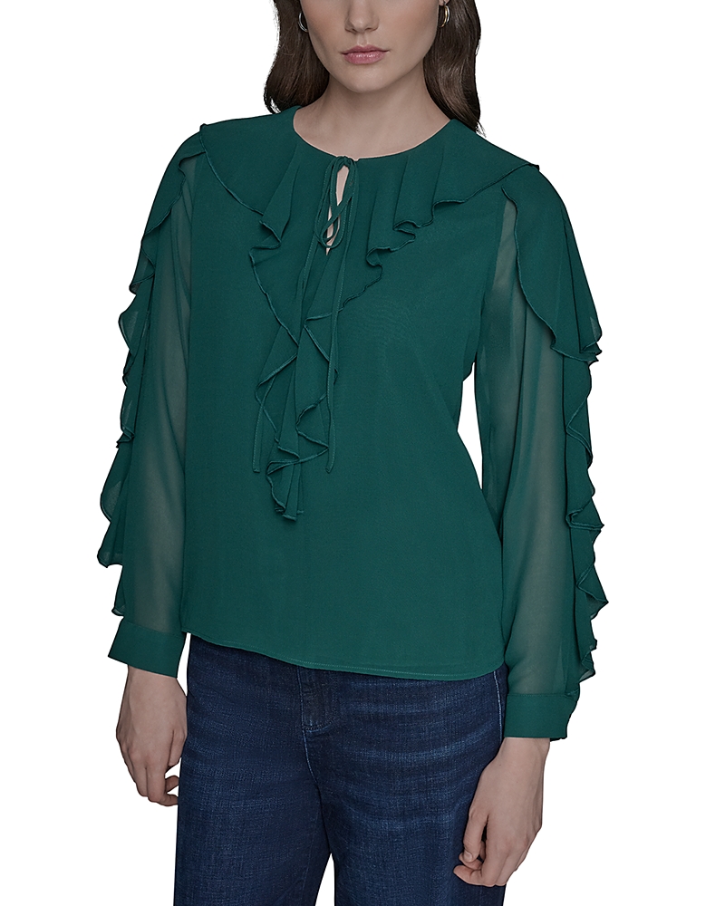 Karl Lagerfeld Loose Ruffle Blouse In Green