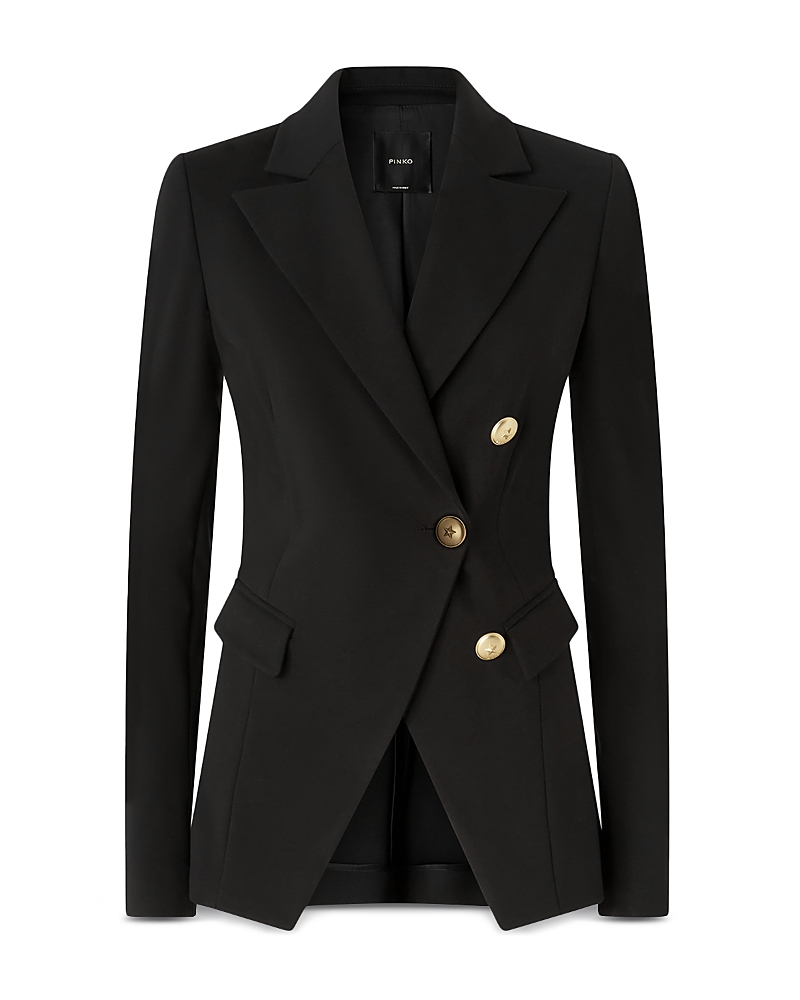 Pinko Asymmetric Tailored Blazer With Gold Buttons And Structured Shoulders In Black