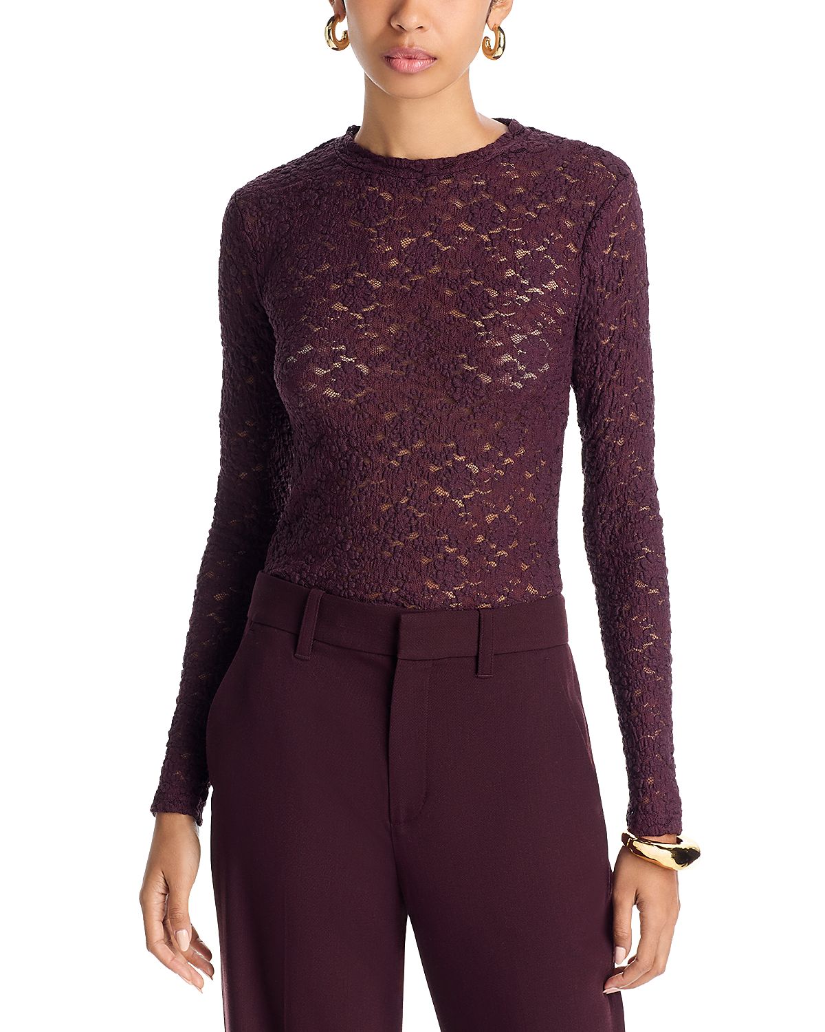 Aqua Puckered Lace Long Sleeve Top - Exclusive