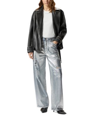 Lauryn Loose Coated Jeans in Laminated Silver