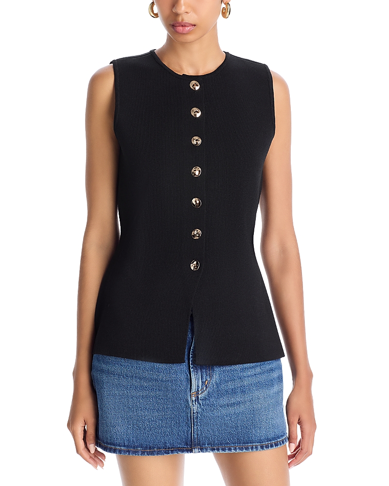 Aqua Sleeveless Button Front Sweater - Exclusive In Black