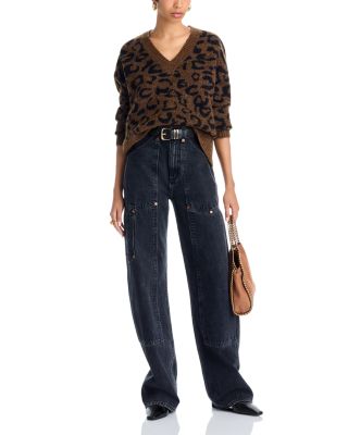 Leopard Print V Neck Sweater - Exclusive 