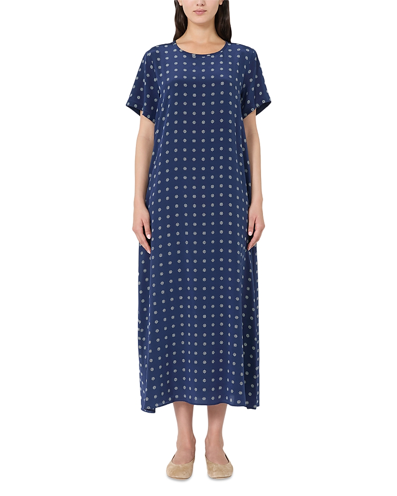 Weekend Max Mara Printed Silk T-shirt Dress In Blue