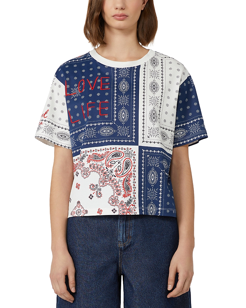 Weekend Max Mara Weekend Maxmara Printed Organic Cotton T-shirt White In Blue