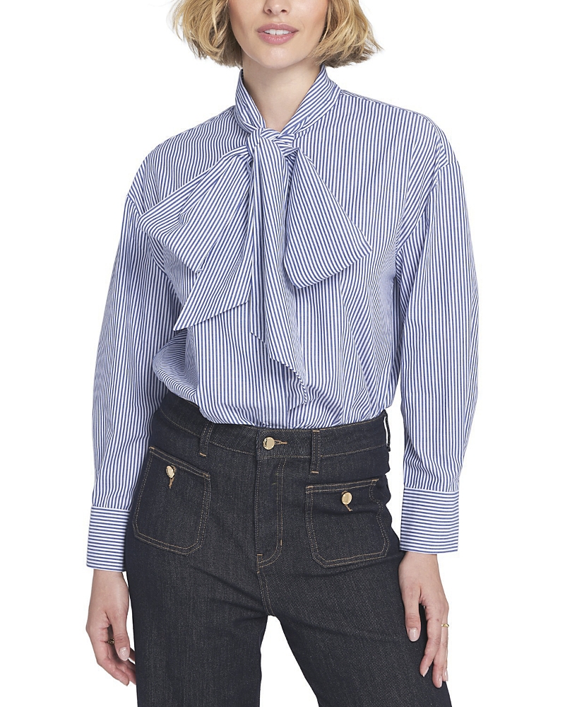 Elle Collection Striped Bow Shirt In Blue
