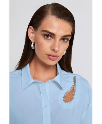 Rhinestone Trim Cutout Shirt