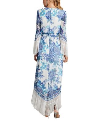 Mair Floral Print Tassel Fringe Wrap Dress