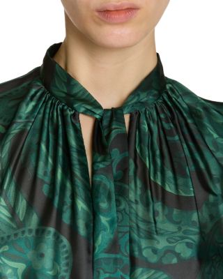 Printed Tie Neck Midi Dress