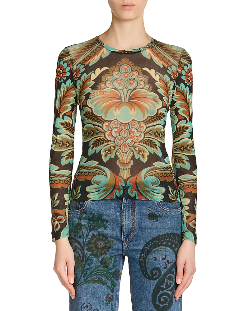 Etro Women Multicolor V-neck Top With All-over Floral Print In Viscose Blend Woman In Multi