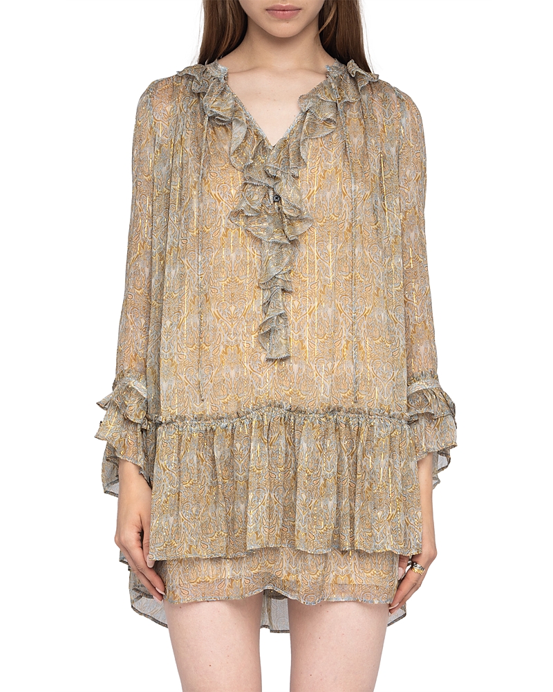 Zadig & Voltaire Alice Paisley Print Long Sleeve Minidress In Gray