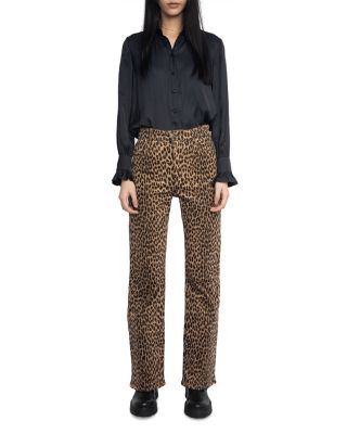 Evy High Rise Leopard Print Jeans in Daim