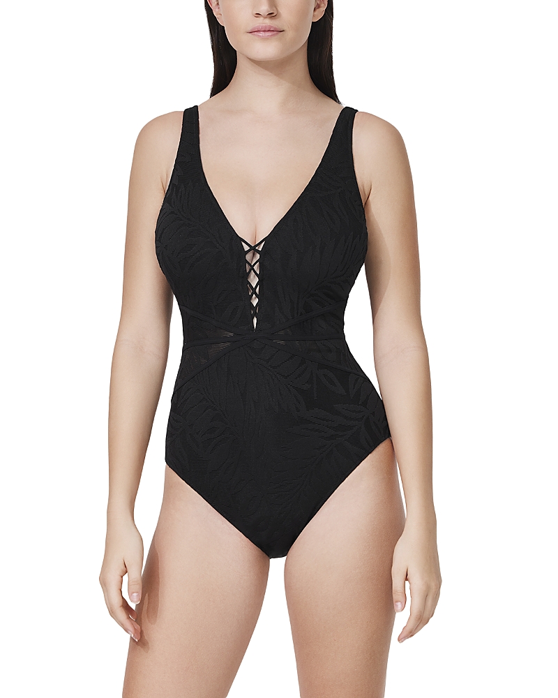 Profile By Gottex D Cup V Neck X Detail One Piece Swimsuit In Black