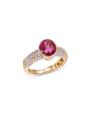 Ondine Solitaire Rubellite & Diamond Ring in 18K Yellow Gold