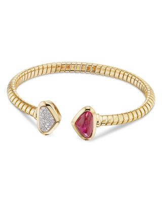 Trisolina Rubellite & Diamond Castagna Bangle Bracelet in 18K Yellow Gold