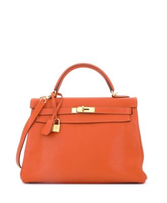 Kelly 32 Handbag Orange Chevre de Coromandel with Gold Hardware