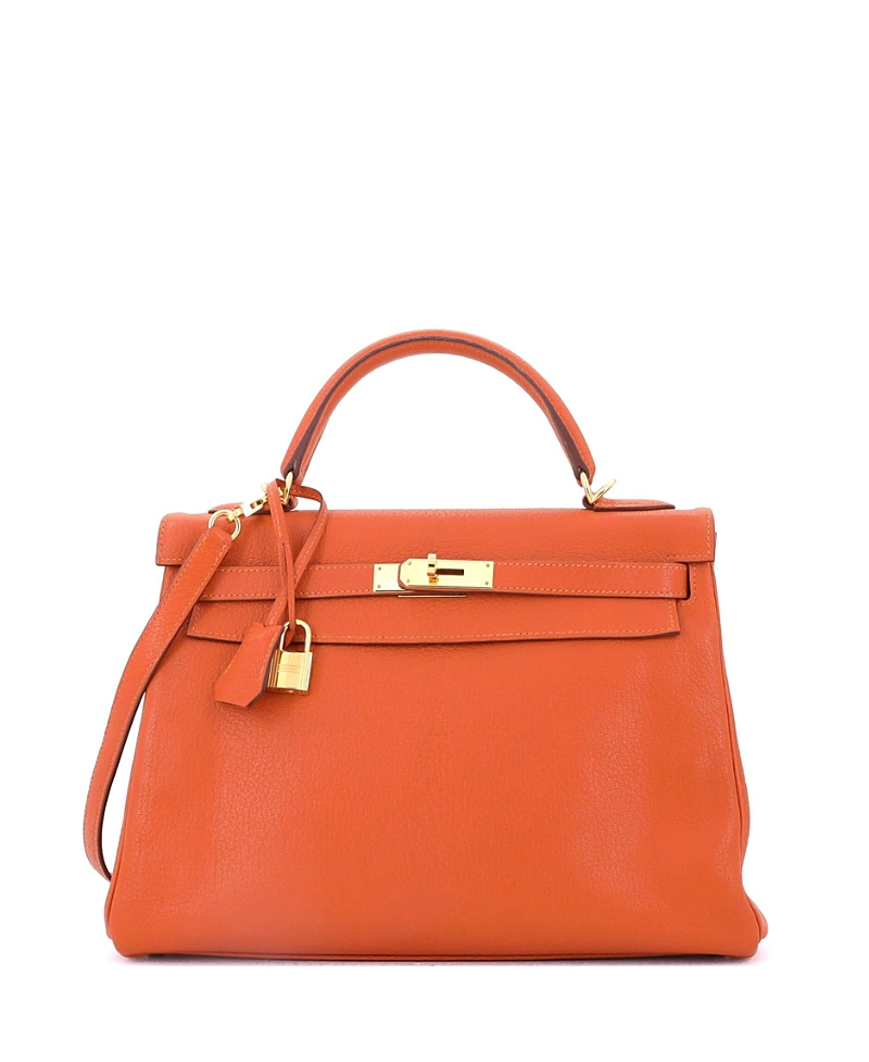 Pre-owned Pre-owned Hermes Hermes Kelly 32 Handbag Orange Chevre De Coromandel With Gold Hardware