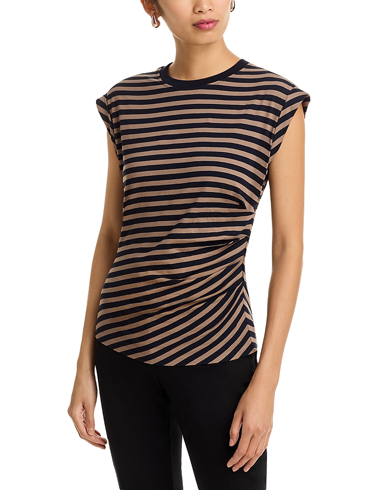 Hugo Boss Striped Top In Cotton Jersey With Gathered Waist In Black